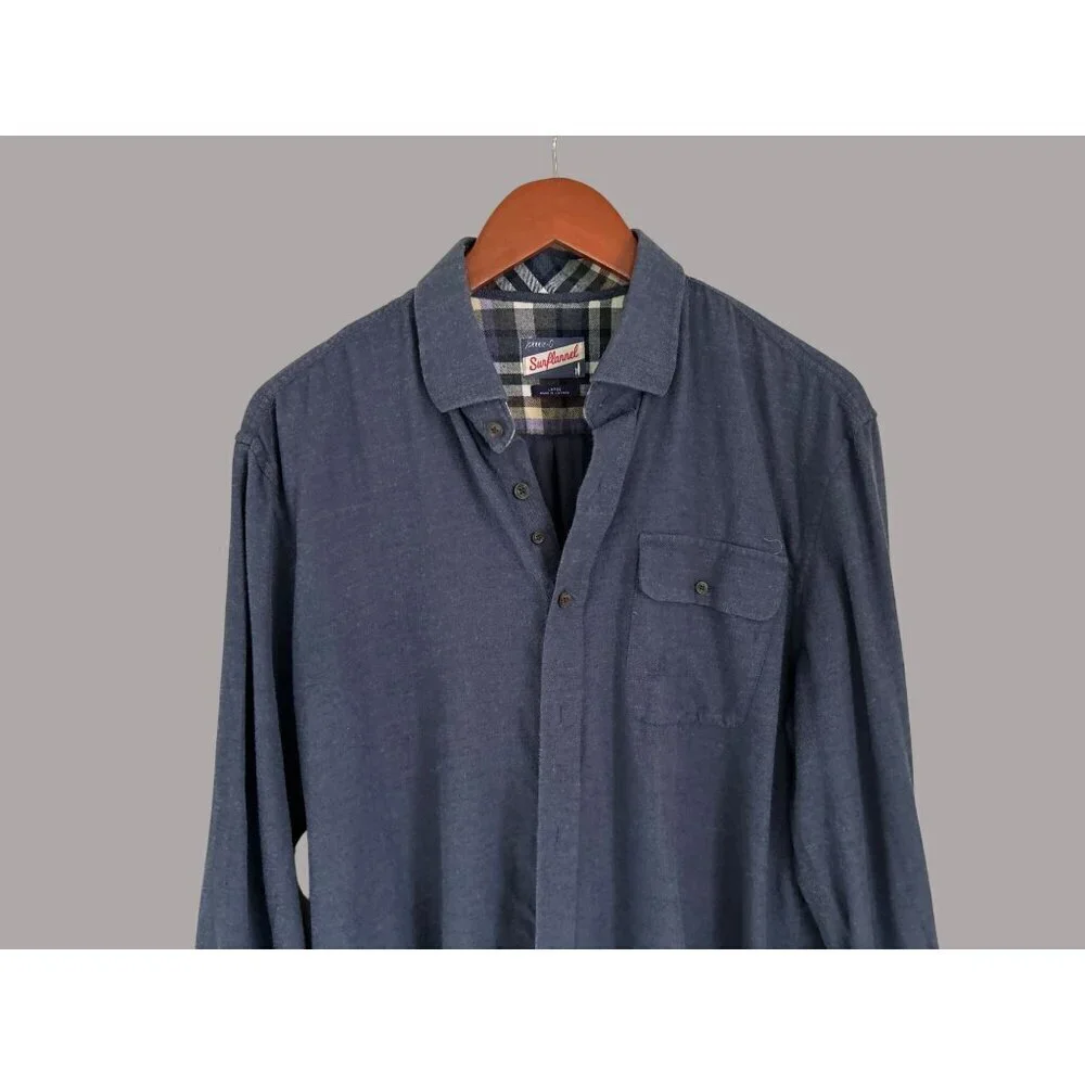 Johnnie-O Surf Flannel Shirt Large Navy Blue 100% Cotton Long Sleeve Button-Up W